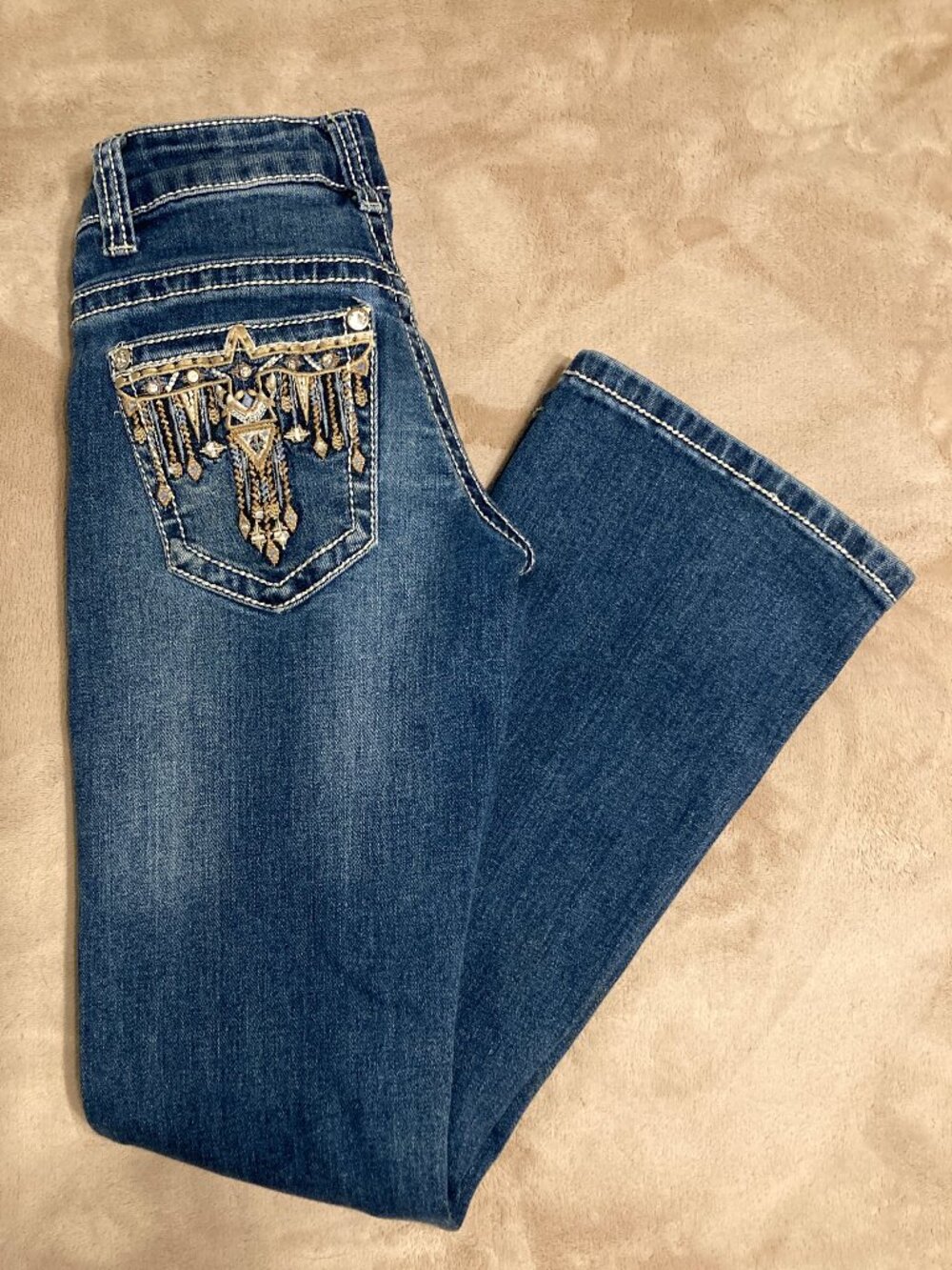 Cedar Rose Girls Bootcut Western Jeans Aztec Bling Size 7 Like New!